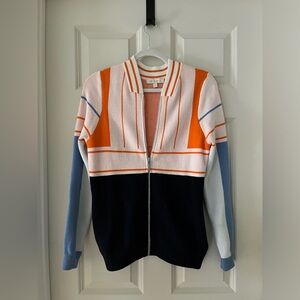 Women’s etcetera zip cardigan, sweater jacket cream/orange/blue-ski size S